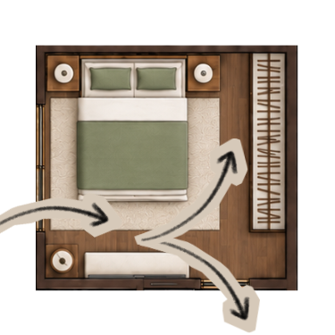 Planta de layout humanizada demonstrando circulação
